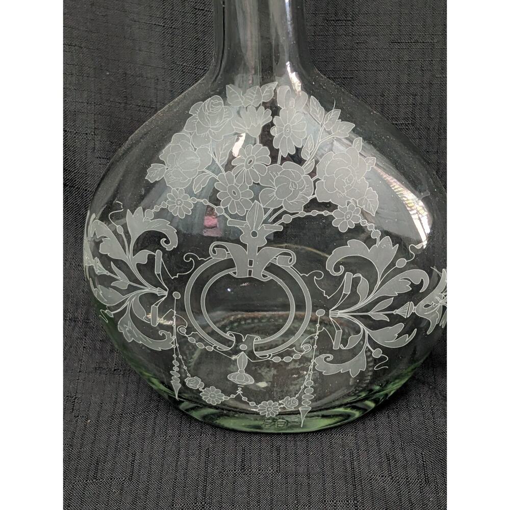 Etched Glass Apothecary Bottle 9.5 Inches Vintage